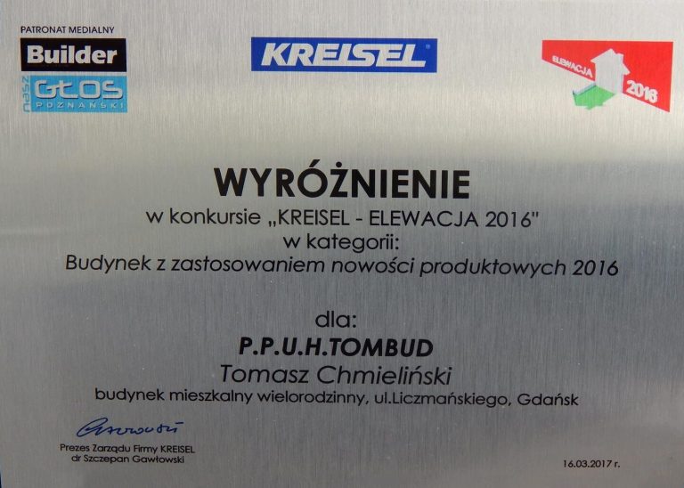 wyróżnienie od firmy Kreisel dla firmy Tombud Tomasz Chmieliński